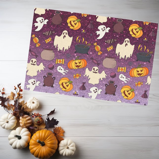 Fun Halloween Gold Glitzer Geister Lila Muster Seidenpapier (Von Creator hochgeladen)