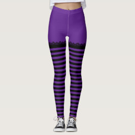 Fun Halloween Hexe Lila Schwarz Streifen Leggings
