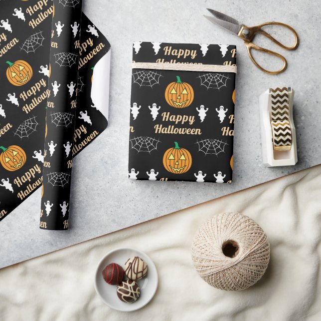 Fun Halloween-Party Niedlich Ghosts Pumpkin Spider Geschenkpapier (Kunsthandwerk)
