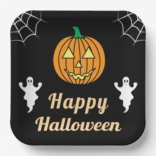 Fun Halloween-Party Niedlich Ghosts Pumpkin Spider Pappteller (Vorderseite)