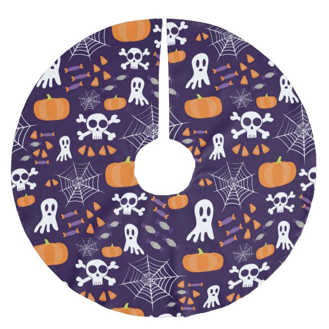 Fun Halloween Pattern Polyester Weihnachtsbaumdecke (Vorderseite)