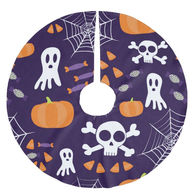 Fun Halloween Pattern Polyester Weihnachtsbaumdecke (Vorderseite)
