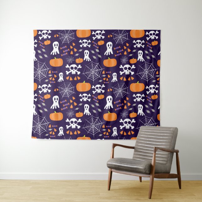 Fun Halloween Pattern Wandteppich (Beispiel (Horizontal))