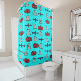 Fun Halloween Print on Blue Duschvorhang
