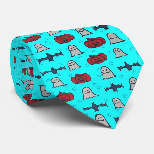 Fun Halloween Print on Blue Krawatte (Gerollt)