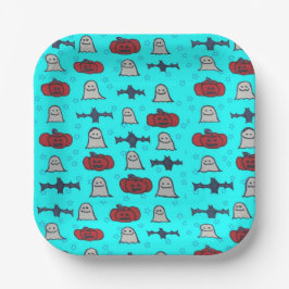 Fun Halloween Print on Blue Pappteller