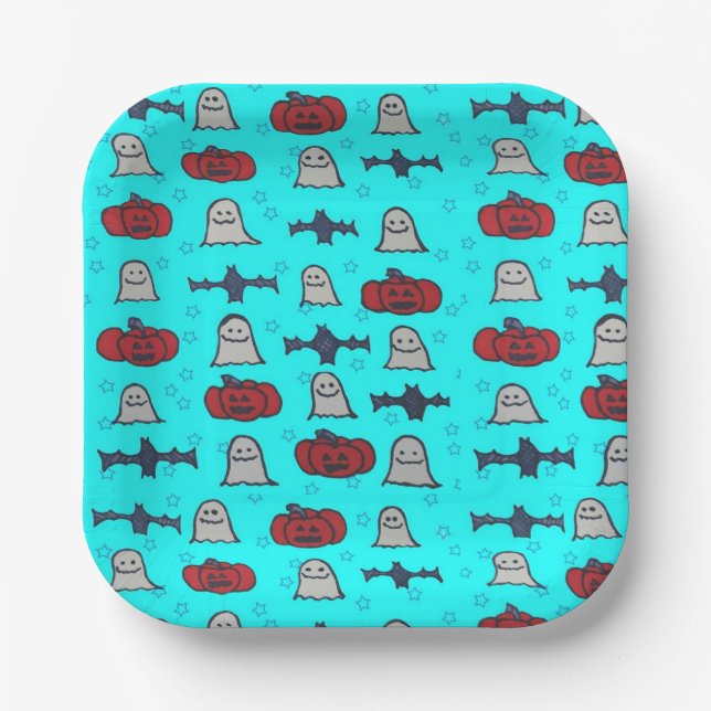 Fun Halloween Print on Blue Pappteller (Vorderseite)