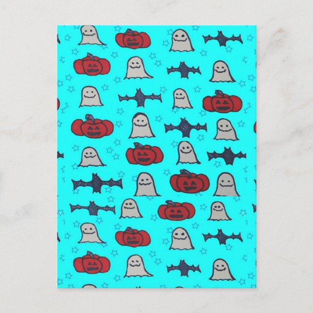 Fun Halloween Print on Blue Postkarte (Vorderseite)