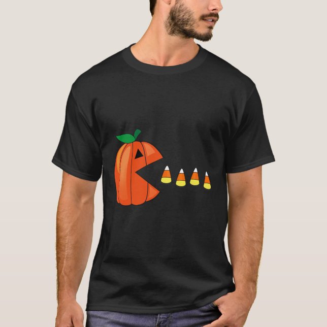 Fun Halloween Pumpkin Eating Candy Corn T-Shirt (Vorderseite)