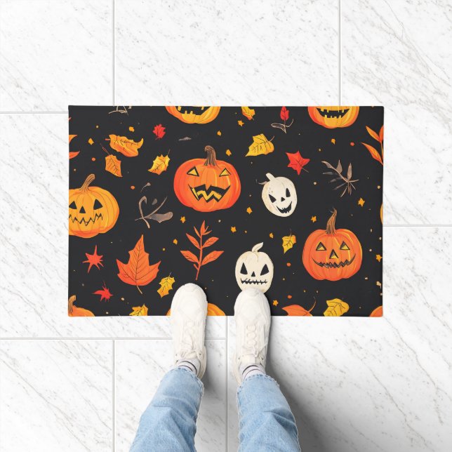 Fun Halloween Pumpkin und Blätter drucken Fußmatte (Indoor)