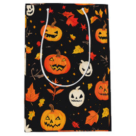 Fun Halloween Pumpkin und Blätter drucken Mittlere Geschenktüte