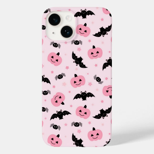 Fun Halloween Pumpkins und Bat Pattern Case-Mate iPhone 14 Hülle (Rückseite)