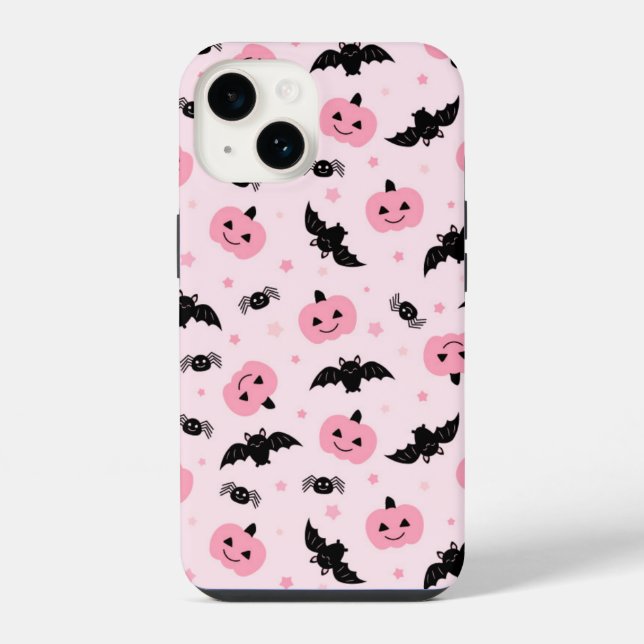 Fun Halloween Pumpkins und Bat Pattern iPhone 14 Hülle (Rückseite)
