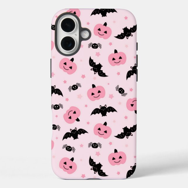 Fun Halloween Pumpkins und Bat Pattern iPhone 16 Plus Hülle (Rückseite)
