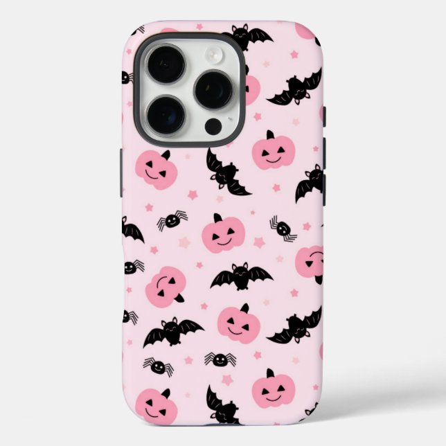 Fun Halloween Pumpkins und Bat Pattern iPhone 16 Pro Hülle (Rückseite)