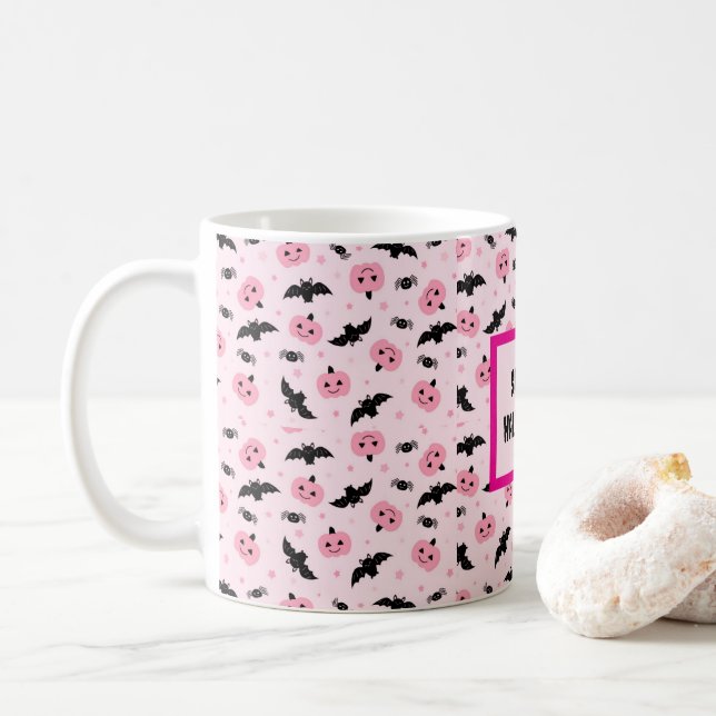 Fun Halloween Pumpkins und Bat Pattern Kaffeetasse (Mit Donut)