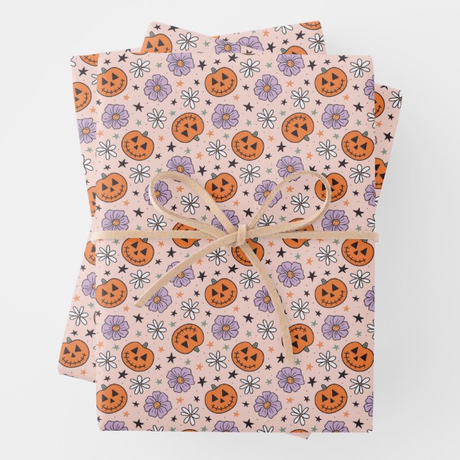Fun Halloween Pumpkins und Blume Muster Geschenkpapier Set (Beispiel)