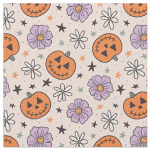 Fun Halloween Pumpkins und Blume Muster Stoff