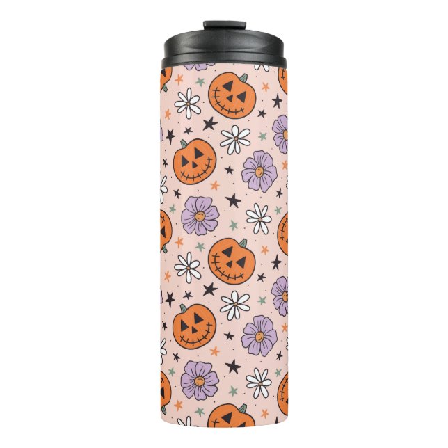 Fun Halloween Pumpkins und Blume Muster Thermosbecher (Vorderseite)