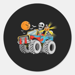 Fun Halloween Skeleton Monster-Truck Kids Boys Tod Runder Aufkleber