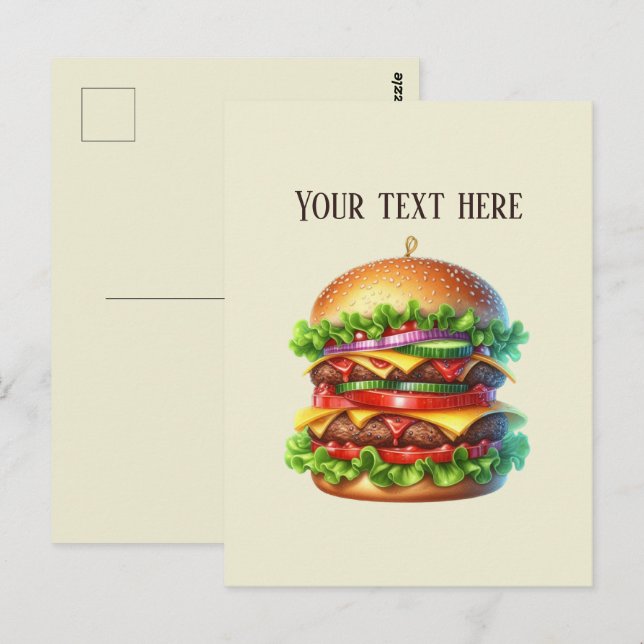 Fun Hamburger add message business name  Postkarte (Vorne/Hinten)