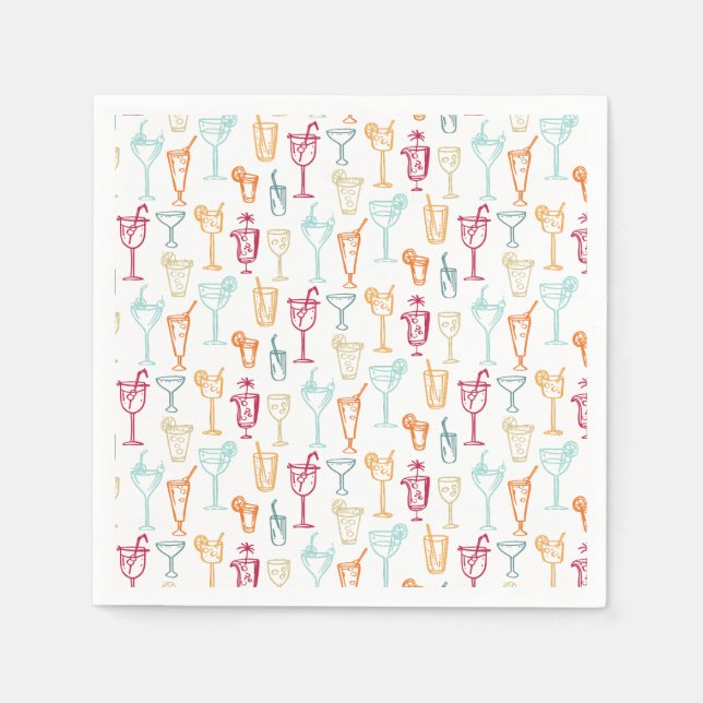 Fun Hand Drawn Cocktail Muster Hochzeitsfeier Serviette (Vorderseite)