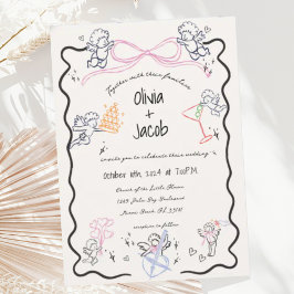 Fun Hand Drawn Cupid Bow Scribble Wavy Hochzeit Einladung