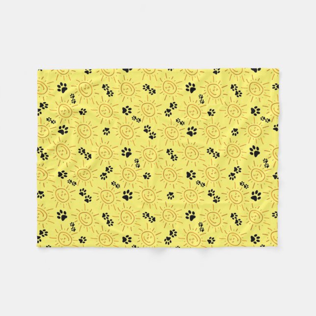 Fun Hand gezogen Sonnenschein schwarzen Paws über  Fleecedecke (Vorderseite (Horizontal))