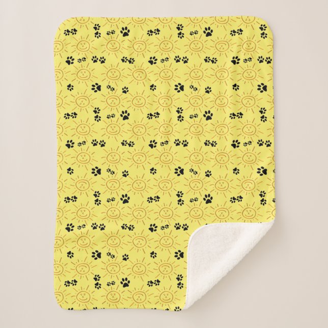 Fun Hand gezogen Sonnenschein schwarzen Paws über  Sherpadecke (Vorderseite)