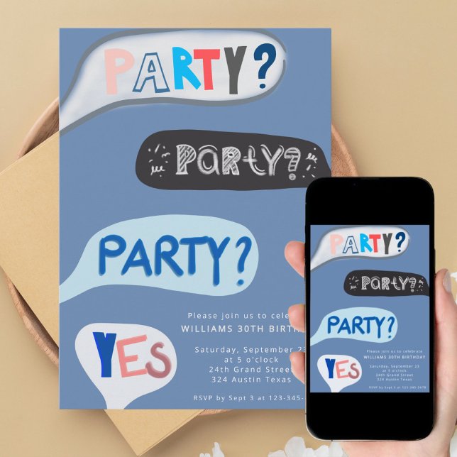 Fun Hand-Script Speech Bubble Birthday Invitation Einladung (Von Creator hochgeladen)