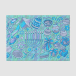 Fun Hanukkah Motifs All Blue Seidenpapier