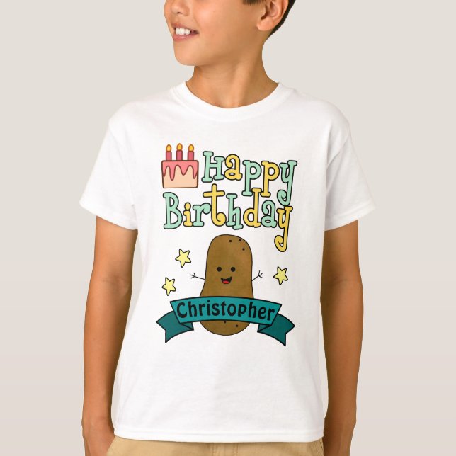 Fun Happy Birthday Potato Personalisiert T-Shirt (Vorderseite)