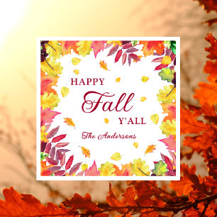 Fun Happy Fall Y'alle Herbst Blätter Papier Serviette