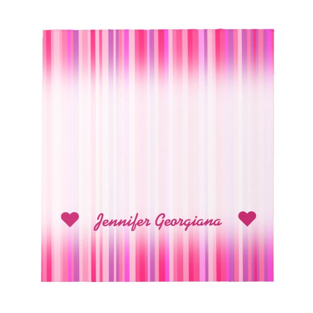 Fun, Happy, Girly Pink und Lila Stripes Muster Notizblock (Vorderseite)