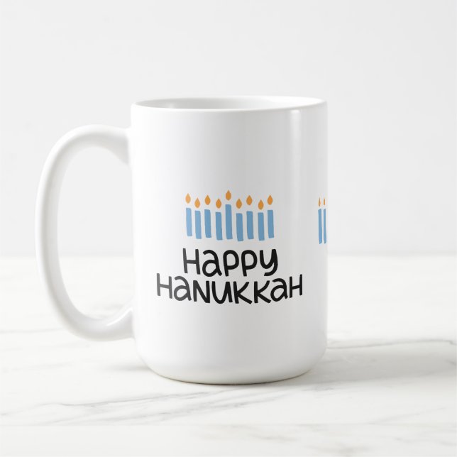 Fun Happy Hanukkah niedliche Typografie 15 oz Tass Kaffeetasse (Links)