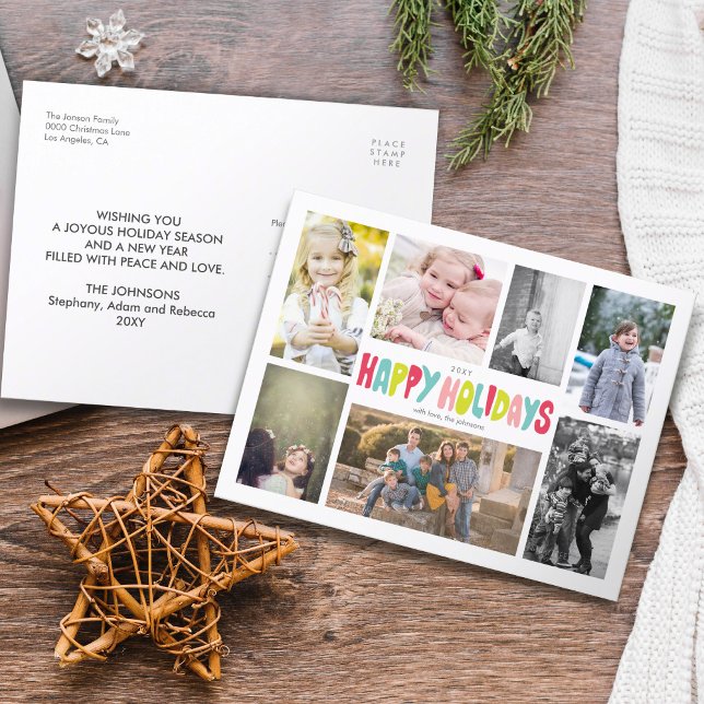Fun Happy Holidays 7 Photo Collage Carte postale (Créateur téléchargé)