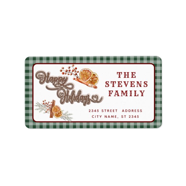 Fun Happy Holidays Zimtorange Adressaufkleber (Vorne)