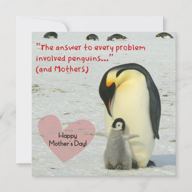 Fun Happy Mthers Day Pinguin auf Grußkarte Karte (Vorderseite)