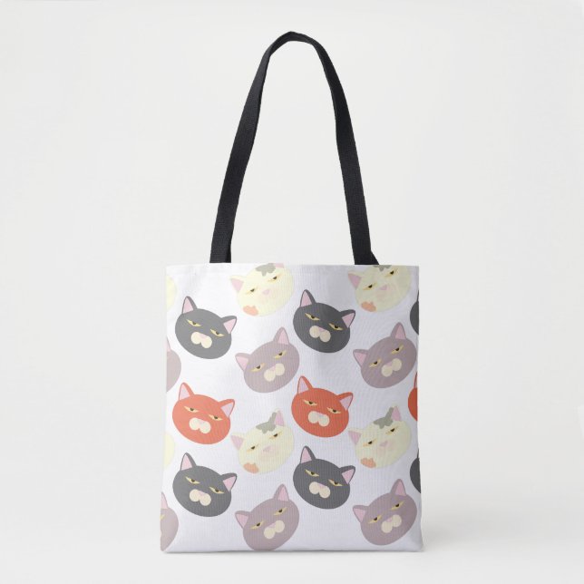 Fun Happy Niedlich Cat Heads Cartoon Pattern Tasche (Vorderseite)