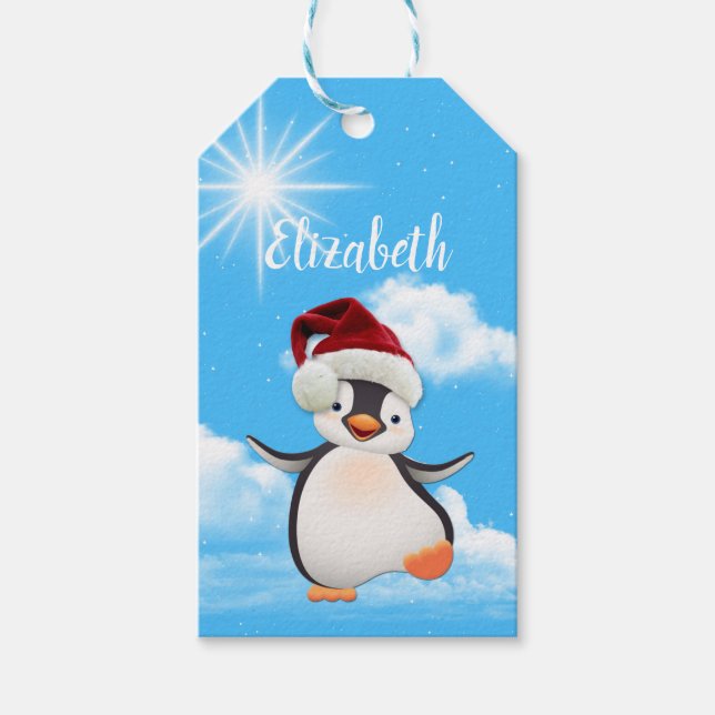 Fun Happy Skiing Snowman Geschenkanhänger (Vorderseite)