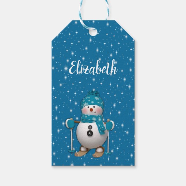 Fun Happy Skiing Snowman Geschenkanhänger (Vorderseite)