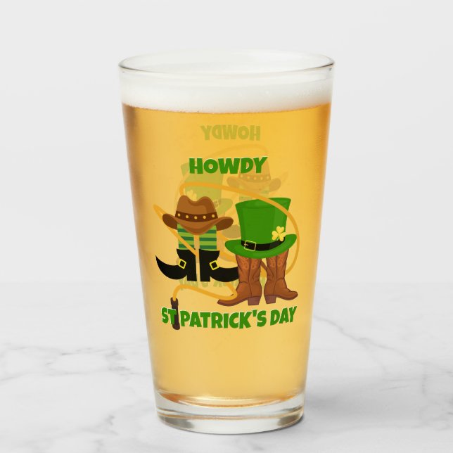 Fun Happy St Patricks Day HOWDY DIA DUIT Cowboy Glas (Vorne (Gefüllt))