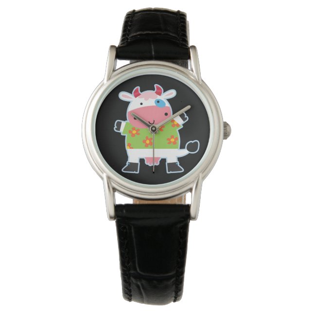 Fun Hawaiian Shirt Cow Armbanduhr (Vorderseite)