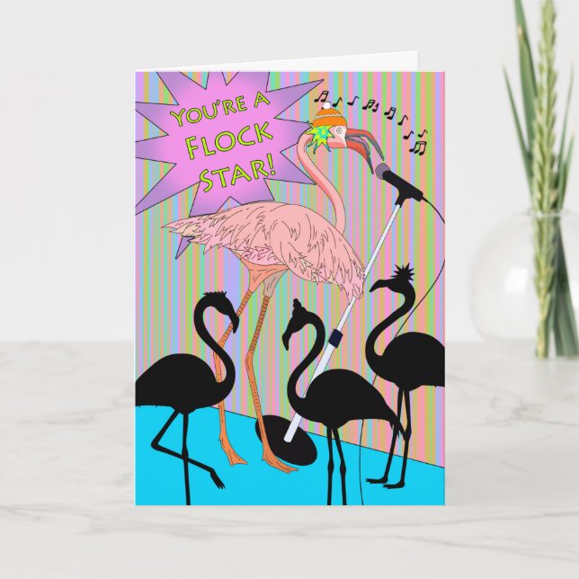 Fun Herzlichen Glückwunsch mit dem Gesang Flamingo Karte (Vorderseite)