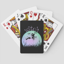 Fun Hexe auf einem Besen mit einer Katze Spielkarten