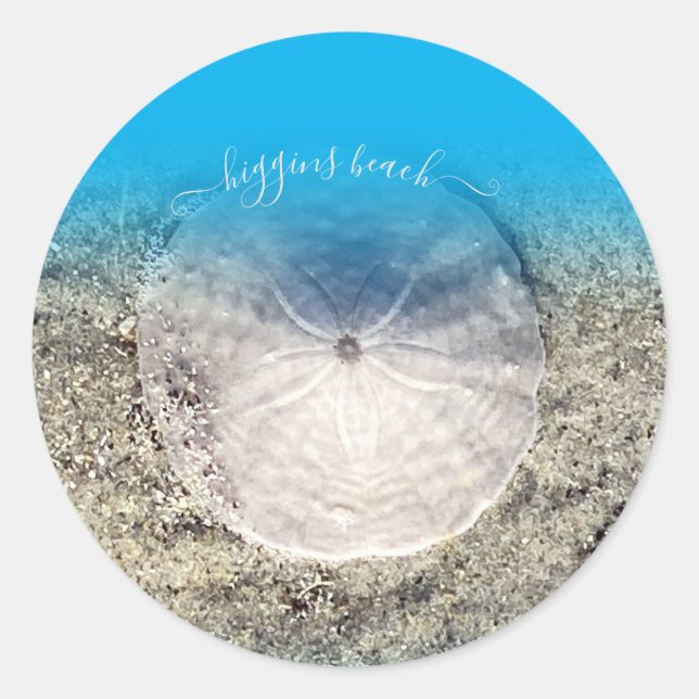 Fun Higgins Beach Sand Dollar Blue Ombre Runder Aufkleber (Vorderseite)