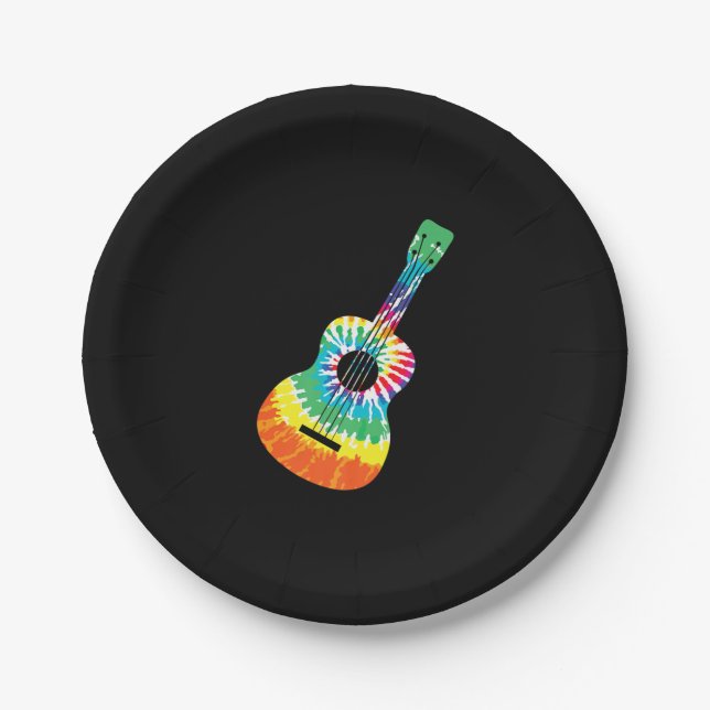 Fun Hippie Rainbow Gefärbte Krawatte Acoustic Guit Pappteller (Vorderseite)