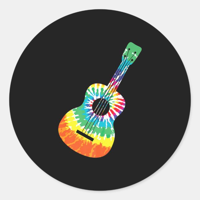 Fun Hippie Rainbow Gefärbte Krawatte Acoustic Guit Runder Aufkleber (Vorderseite)
