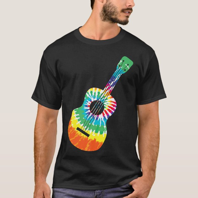 Fun Hippie Rainbow Gefärbte Krawatte Acoustic Guit T-Shirt (Vorderseite)