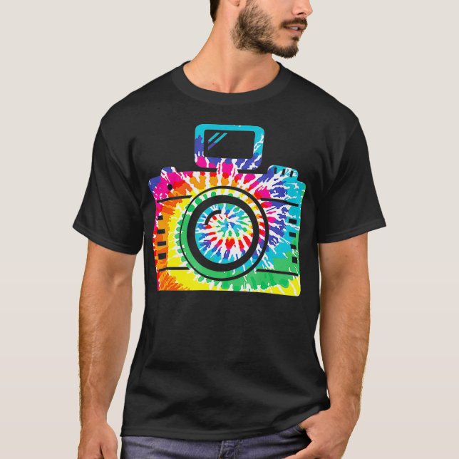 Fun Hippie Rainbow Retro Kamera Gefärbte Krawatte  T-Shirt (Vorderseite)